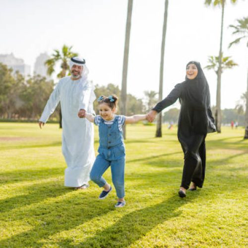 happy arab family at the park